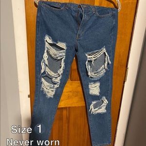 Medium blue distressed boyfriend jeans